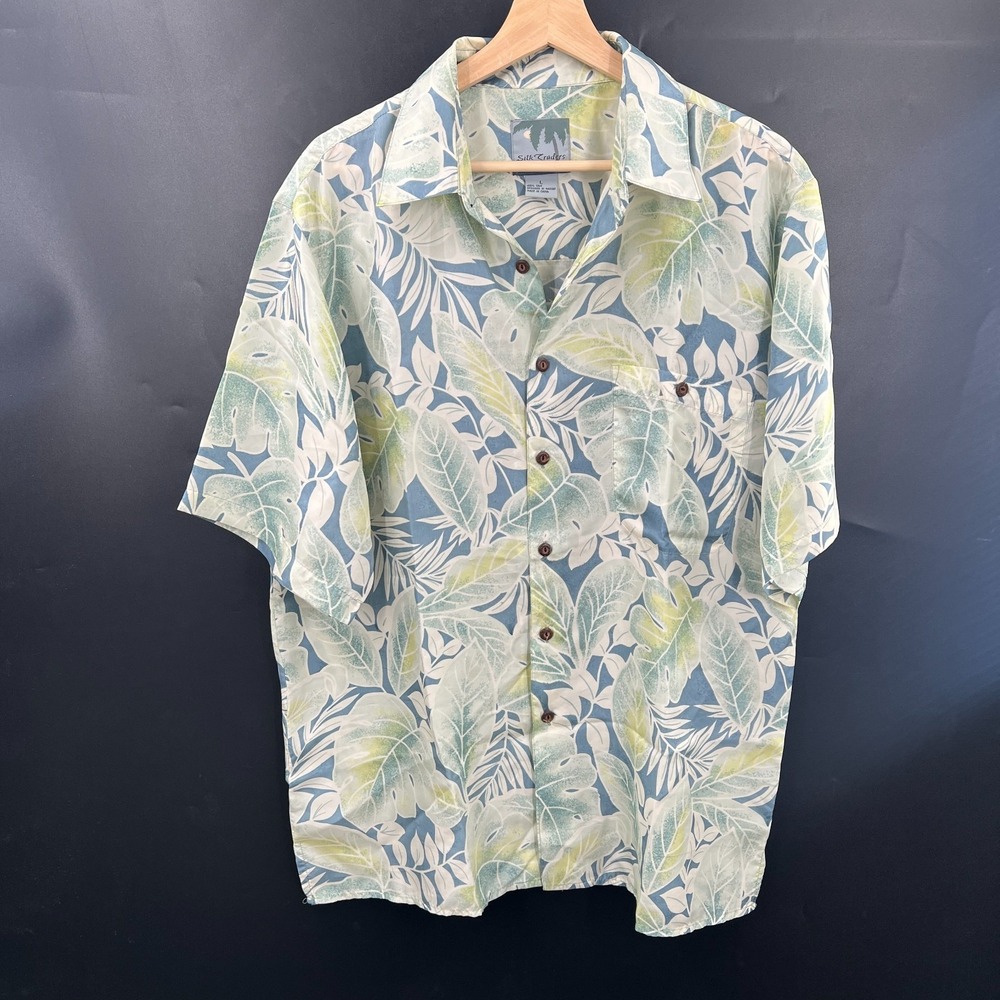 Vintage silk traders pastel retro aloha tropical Hawaiian 100% silk shirt 90s L‎